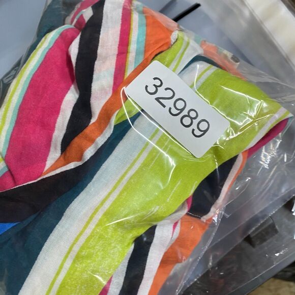 Anne Cole Shirt Women M Medium Blue Striped Button Up Collared 3/4 Sleeve Cotton - Picture 6 of 6